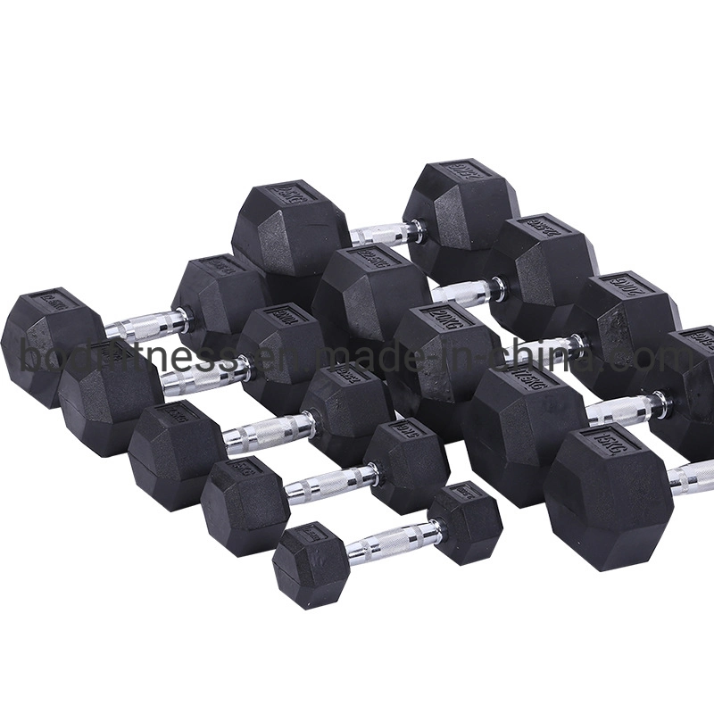 Commercial Gym Fitness Equipment Weightlifting Dumbbel Hex Rubber Dumbbell