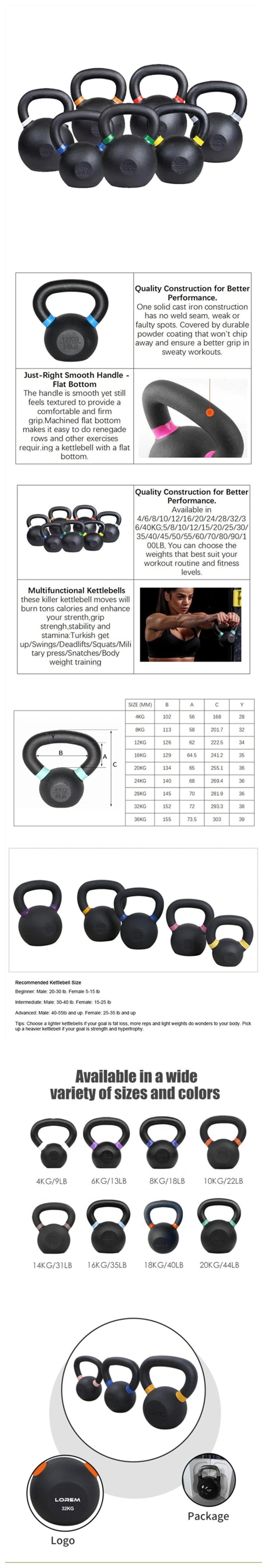 Crossfit Gym Wholesale Exercise Equipment Powder Coated Casting Iron Kettlebell Cast Iron Kettlebell