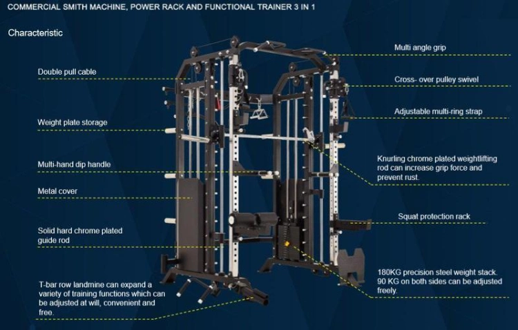 Wholesale New Design Home Use Multi Functional Trainer Gym Fitness Equipment 3 in 1 Combo Power Rack with Smith Machine