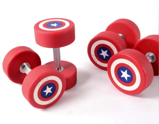 Set bilanciere per sollevamento pesi Captain America con manubri fissi curvi o dritti